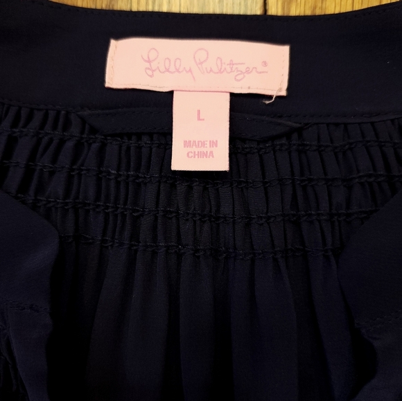 Lilly Pulitzer Womens Silk Navy Blue Gold Studded Dress Size L - Picture 2 of 10